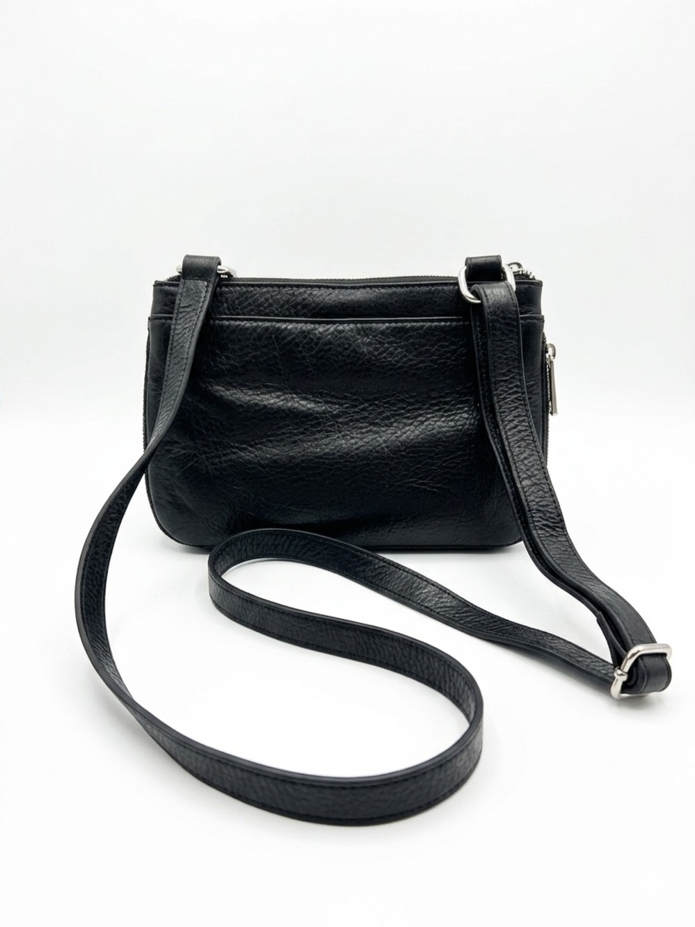 Hologram Black Pebbled Leather Crossbody Bag - EUC! Sleek Everyday Carry 6x9